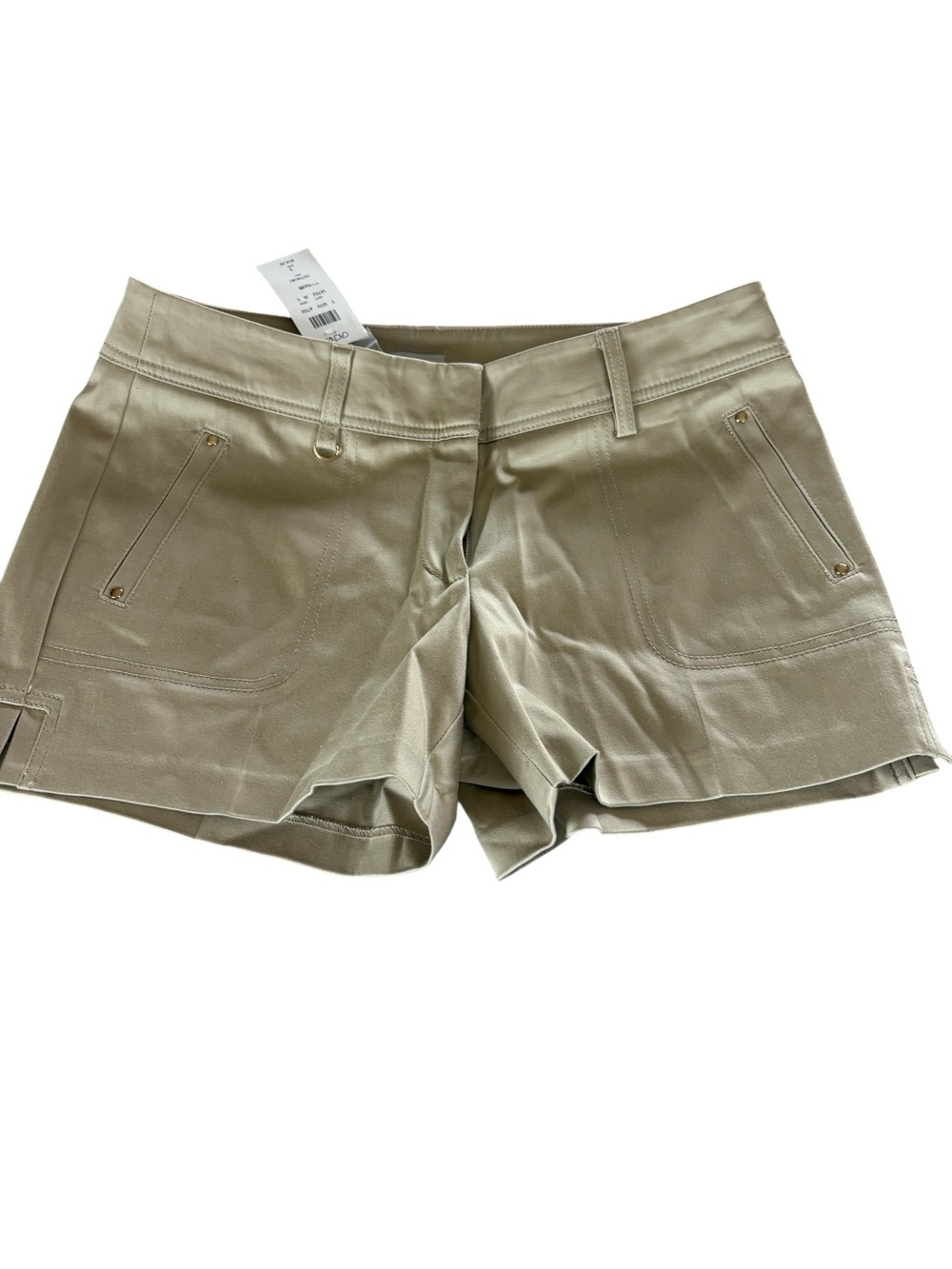 Cache Sand/Tan 12"Long 97% Cotton 3% Spandex Flat Front Shorts Size 6- NWT